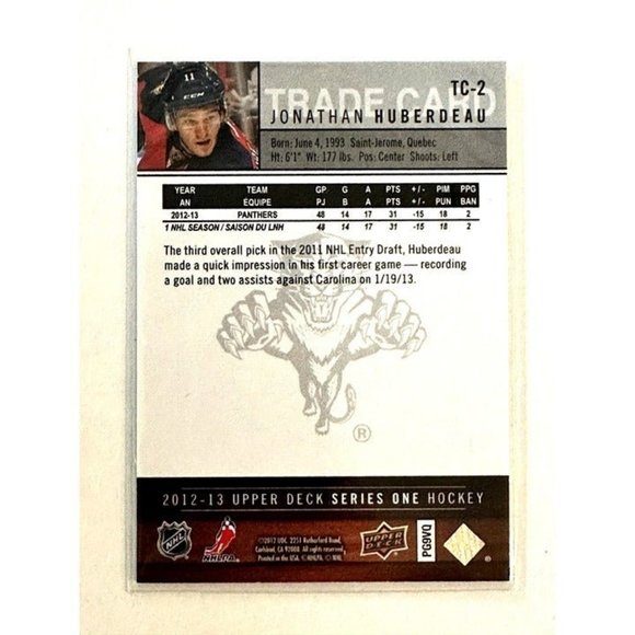2012-13 Upper Deck JONATHAN HUBERDEAU #TC-2 Redemption Trade Rookie Card - Picture 3 of 4